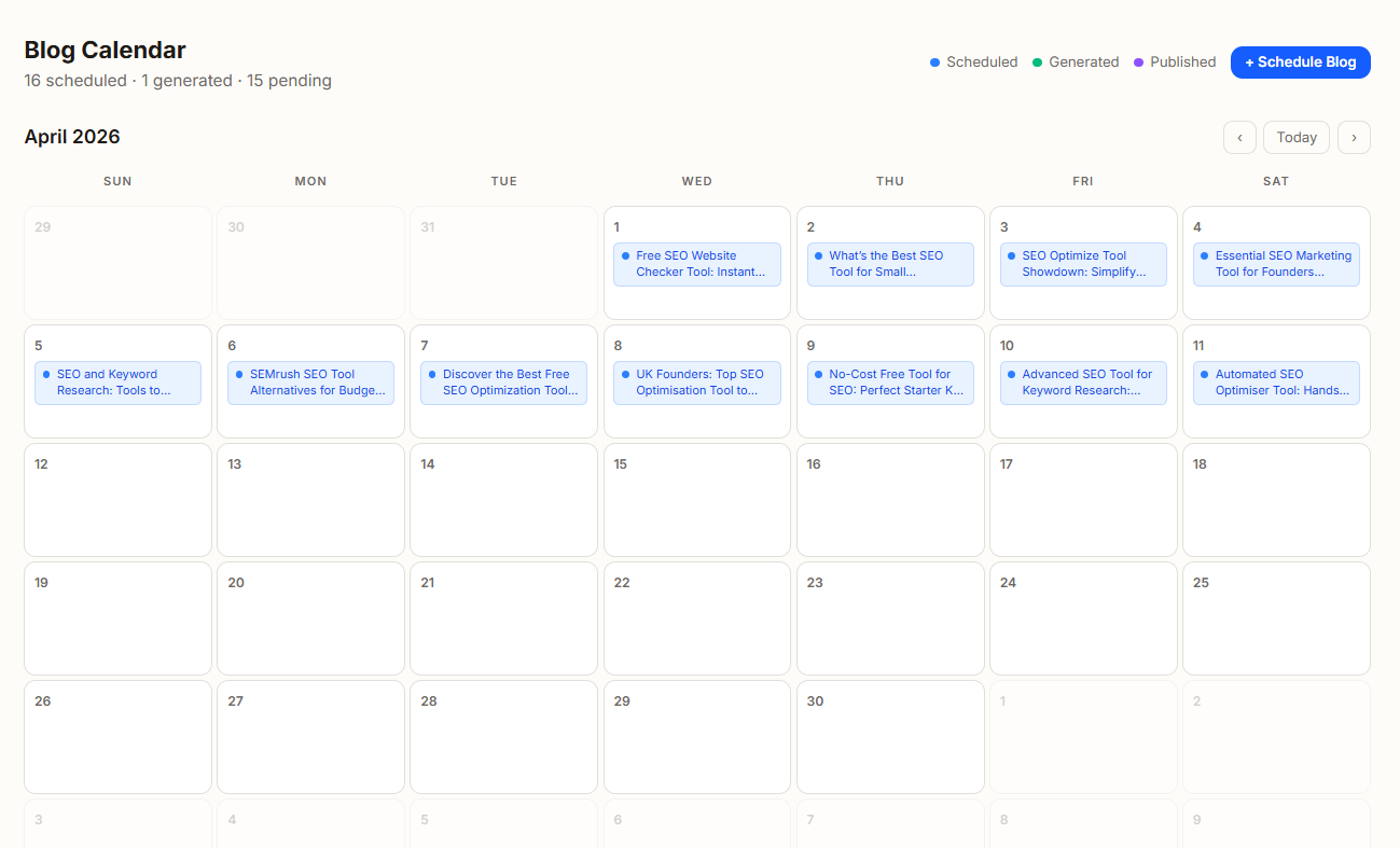 Auto-publish scheduler with content calendar and performance tracking