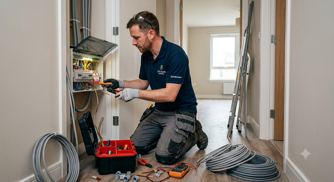 Electrician working on a consumer unit